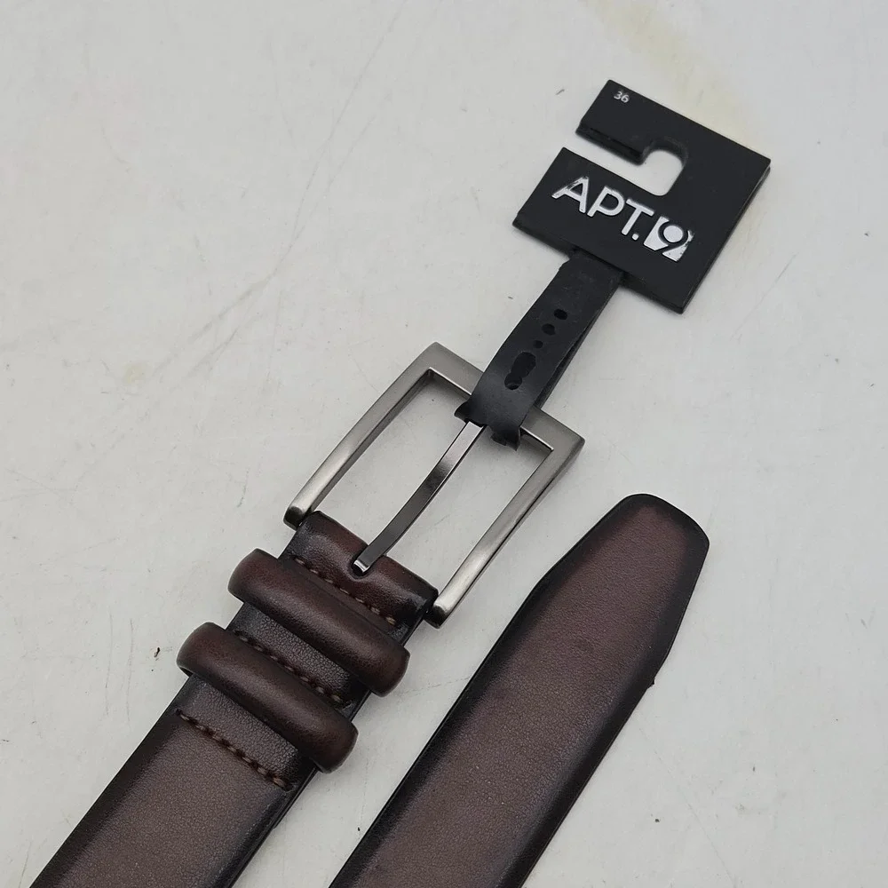 Apt. 9 Belt Brown Leather Mens 34-36 Gunmetal Buckle New